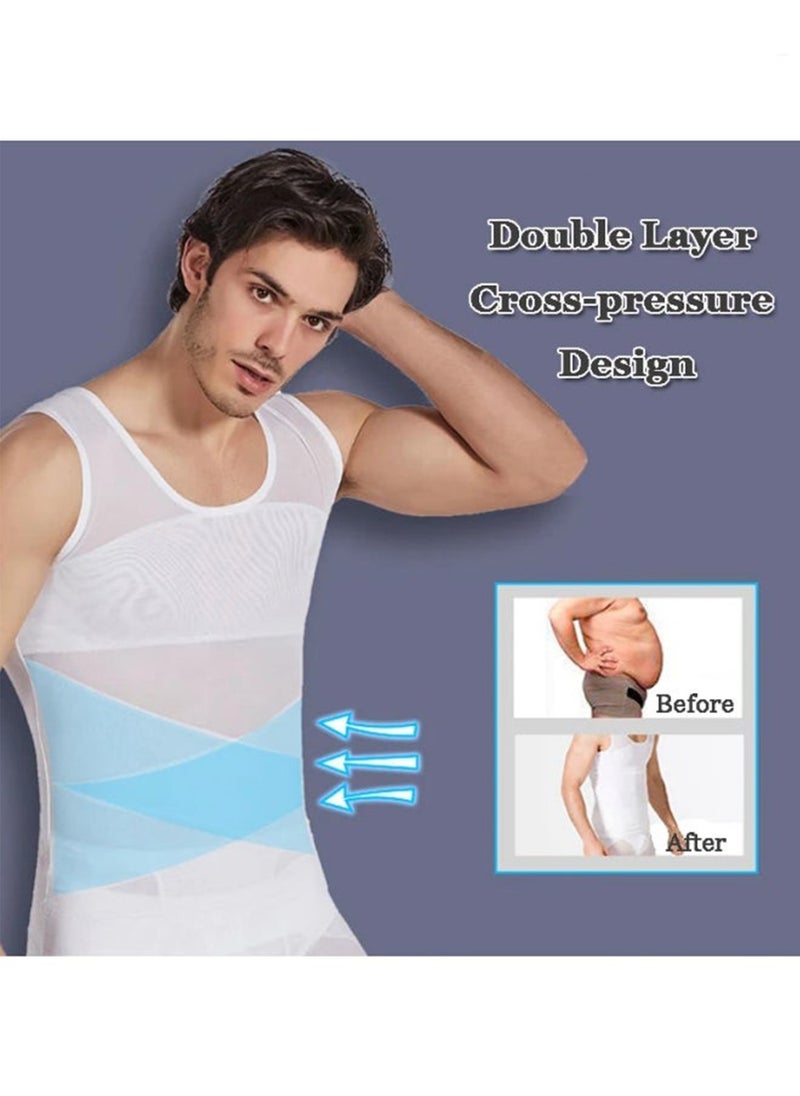 JOGAMS Men Chest Compression Vest Body Shaper Sleeveless Posture Corrector Slimming Tummy Control Waist Trimmer Mesh Tops Compression Shirt for Men Slimming Undershirt Body Shaper Tank top Shapewear Vest  - Image 3