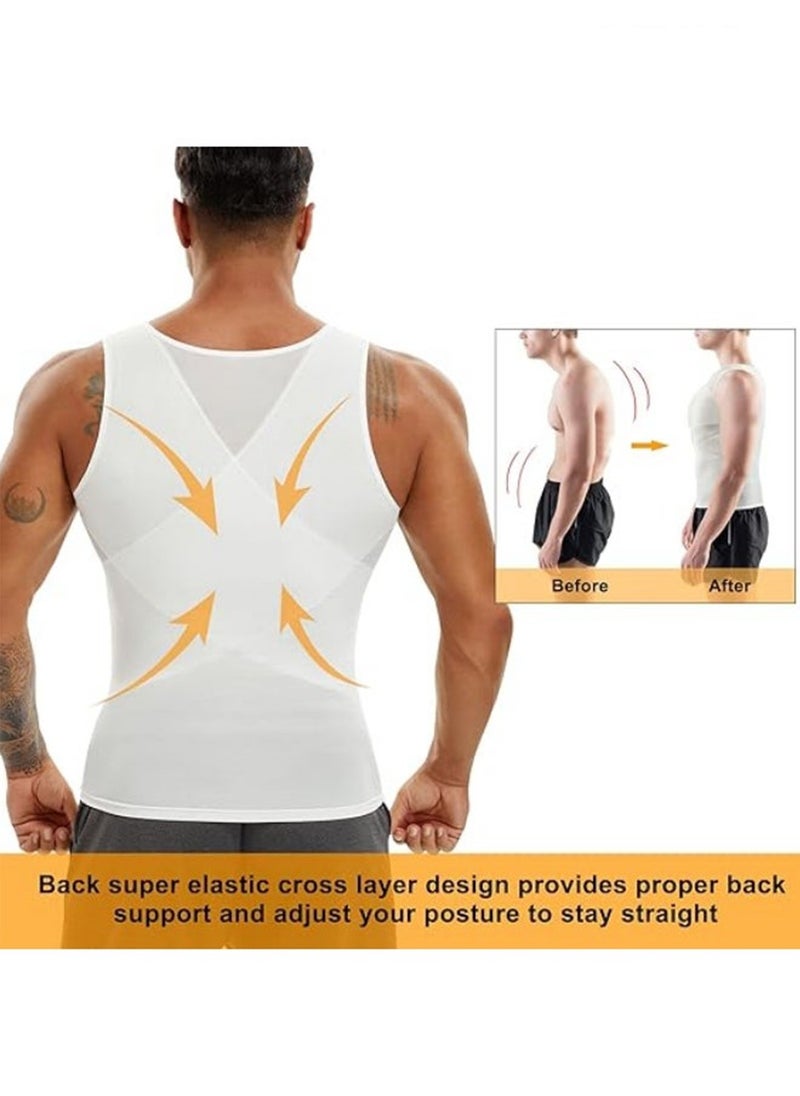 JOGAMS Men Chest Compression Vest Body Shaper Sleeveless Posture Corrector Slimming Tummy Control Waist Trimmer Mesh Tops Compression Shirt for Men Slimming Undershirt Body Shaper Tank top Shapewear Vest  - Image 4