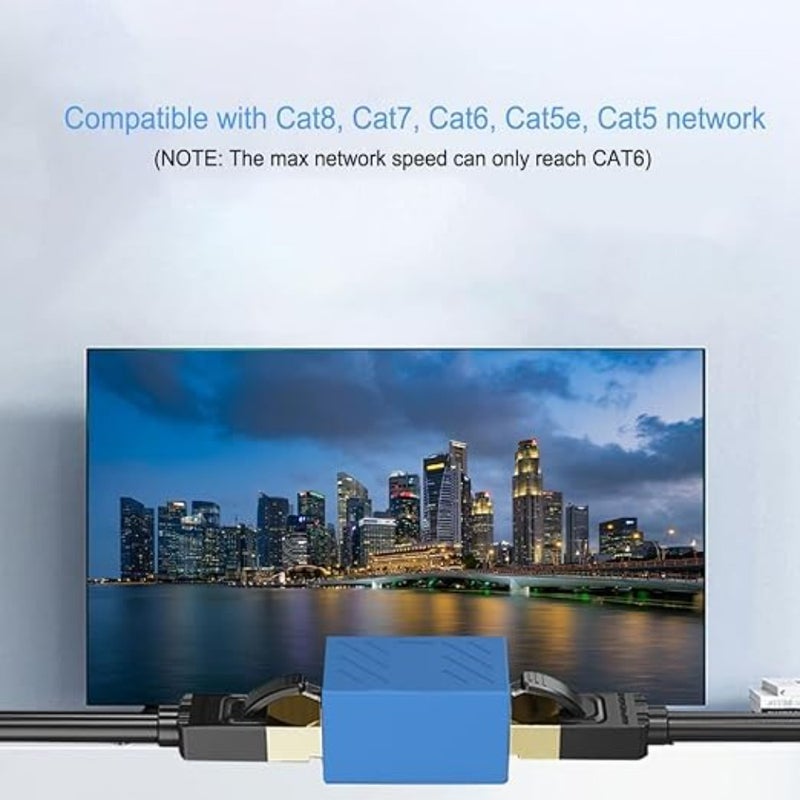 مقرنة إيثرنت RJ45، موسع إيثرنت في مقرنة الخط لـ Cat7/Cat6/Cat5e/Cat5 محول كابل إيثرنت موسع كابلات الشبكة أنثى إلى أنثى 2 حزمة باللون الأزرق - Image 5
