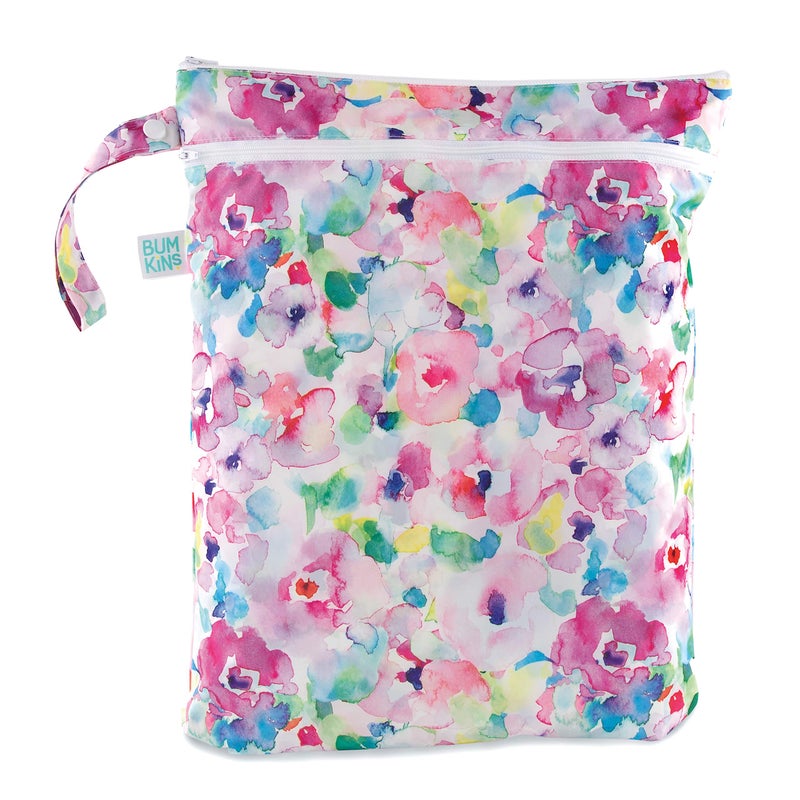 Bumkins Waterproof Wet Dry Bag for Baby, Travel, Swimsuit, Cloth Diaper, Pump Parts, Pool, Beach, Gym Clothes, Toiletry, Hook to Stroller, Daycare, Zip Reusable Wetdry Packing Pouch, Watercolor Floral - Image 1