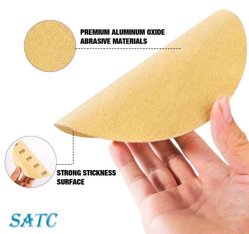 S SATC 100 PCS PSA Sanding Discs 6 Inch Adhesive Backed Sandpaper 80 Grit Sander Attachment for Drill Self Stick Aluminum Oxide Round Automotive Sandpaper with Sticky Back - Image 3