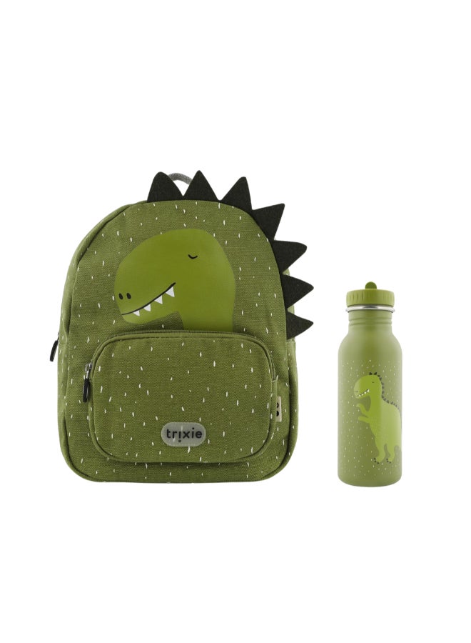Trixie School Essential Set - Kids Backpack Regular + SS Bottle 500ml - Mr. Dino - Image 1