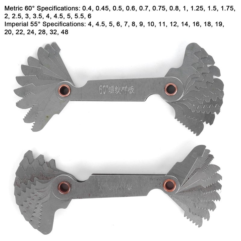 2Pcs Thread Gauge Metric 60° Imperial 55° Stainless Steel 20 Blades Screw Pitch Measuring Tool - Image 4