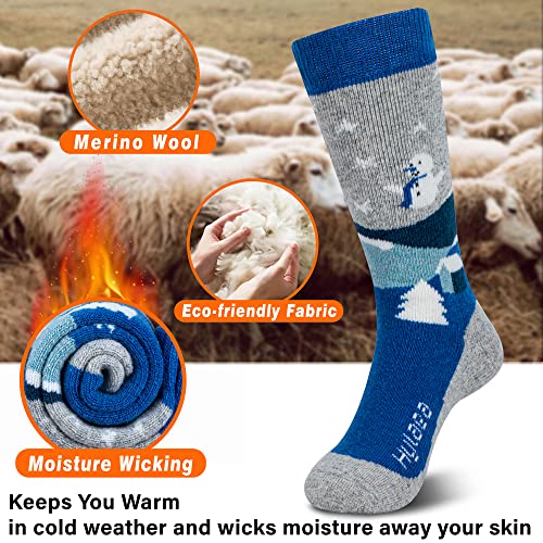 Hylaea Merino Wool Ski Socks Kids, Knee-high Warm Thermal Snowboard Skating Socks for Toddler Boys and Girls Grey Blue Small - Image 2