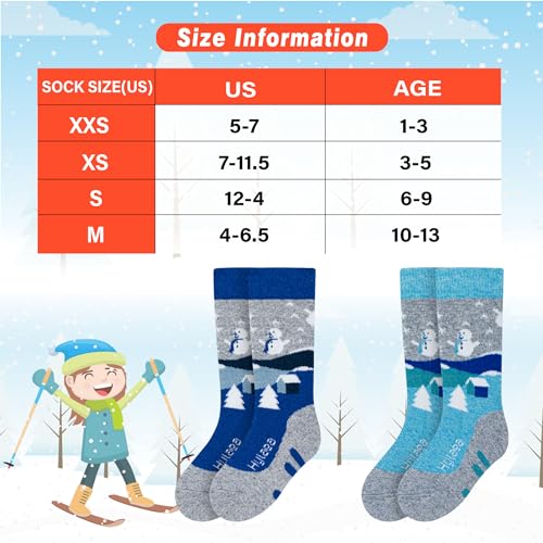 Hylaea Merino Wool Ski Socks Kids, Knee-high Warm Thermal Snowboard Skating Socks for Toddler Boys and Girls Grey Blue Small - Image 4