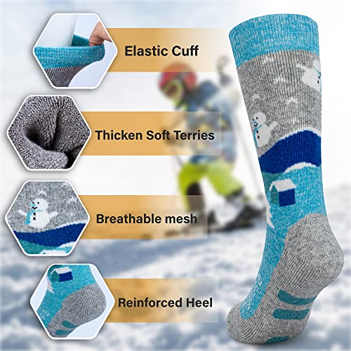 Hylaea Merino Wool Ski Socks Kids, Knee-high Warm Thermal Snowboard Skating Socks for Toddler Boys and Girls Grey Blue Small - Image 5