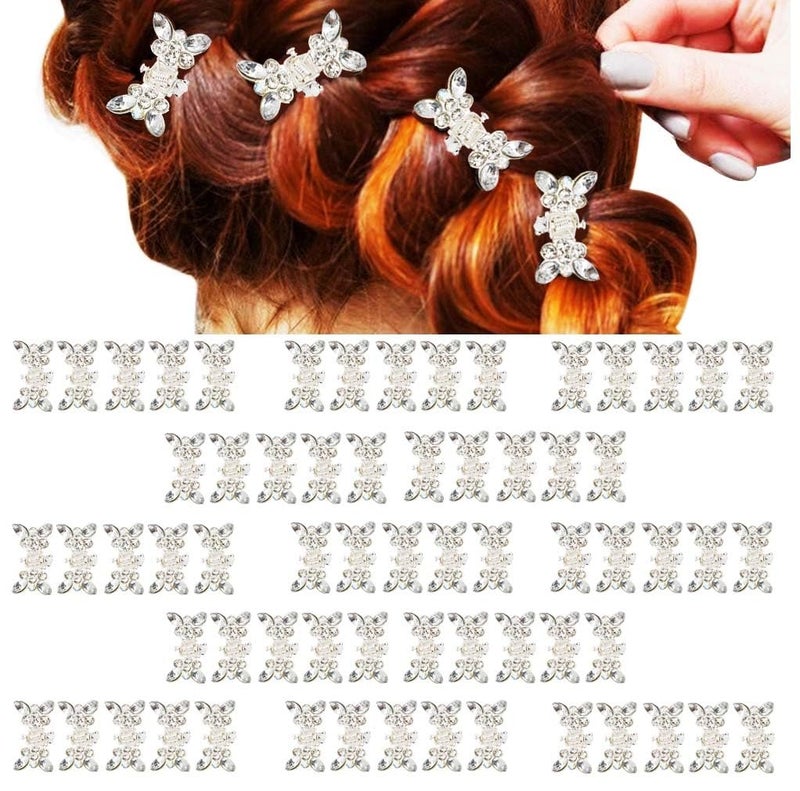 Mini Crystal Hair Accessories Sparkly Rhinestone Hair Claw Clips Tiny Bling Floral  Butterfly Metal Clips for Jewelry Styling