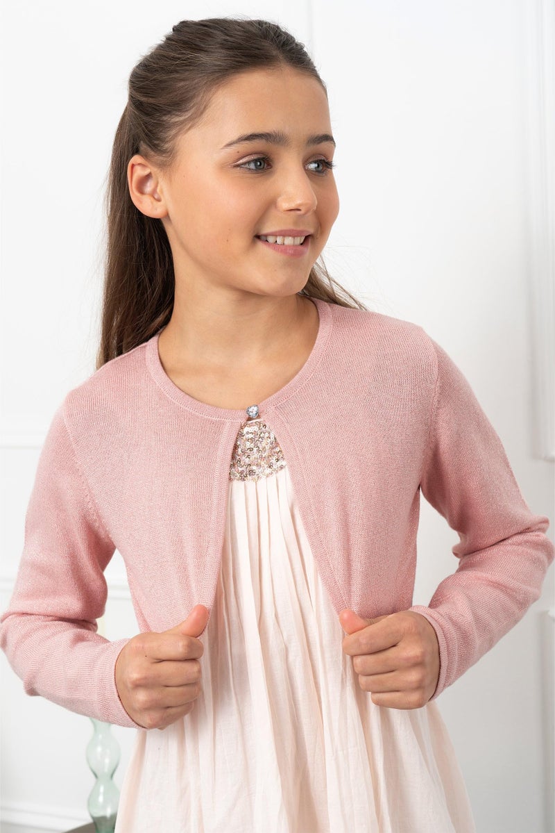 BOLEROSE Girls Long Sleeve Sparkle Cardigan Childrens Kids Bolero Shrug (Baby Pink, 11-12 YRS) - Image 3