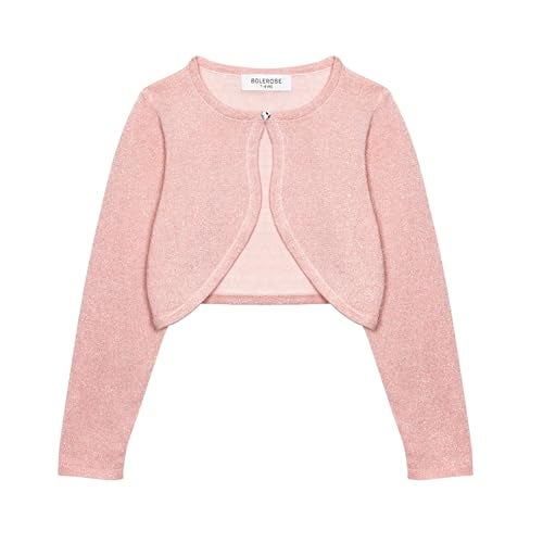 BOLEROSE Girls Long Sleeve Sparkle Cardigan Childrens Kids Bolero Shrug (Baby Pink, 11-12 YRS) - Image 1