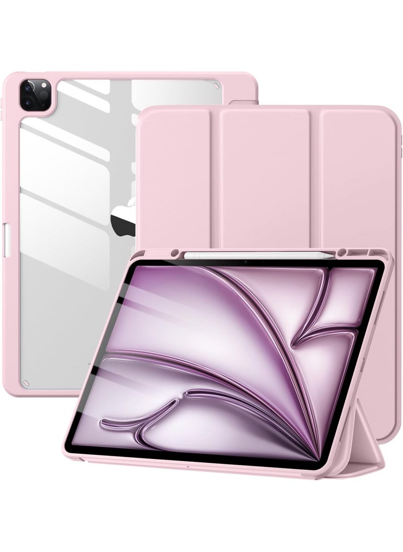 iPad Case for Air 13"(M2 2024), Pro 12.9"(2018-2022), Pencil Holder, Auto Sleep/Wake, Slim Clear, Light Pink - Image 1