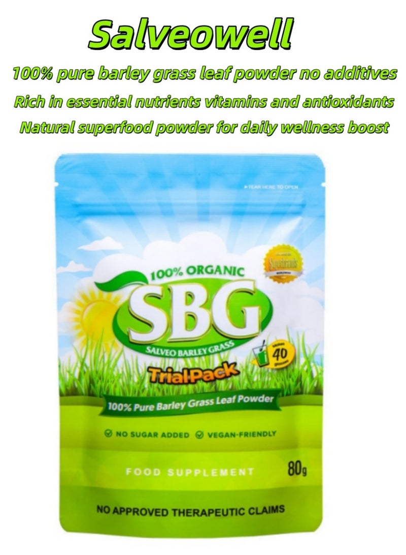 Salveowell SBG 100% Pure Barley Grass Leaf Powder - Nutrient, Vitamin & Antioxidant Rich Superfood Supplement 80g - Image 1