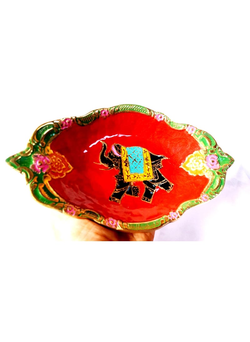 DEV POOJA STORE DEV POOJA STORE Brass Elephant Print Tray Brass Puja Gift Item Brass Pooja Plate 18 cm Multicolor  - Image 3