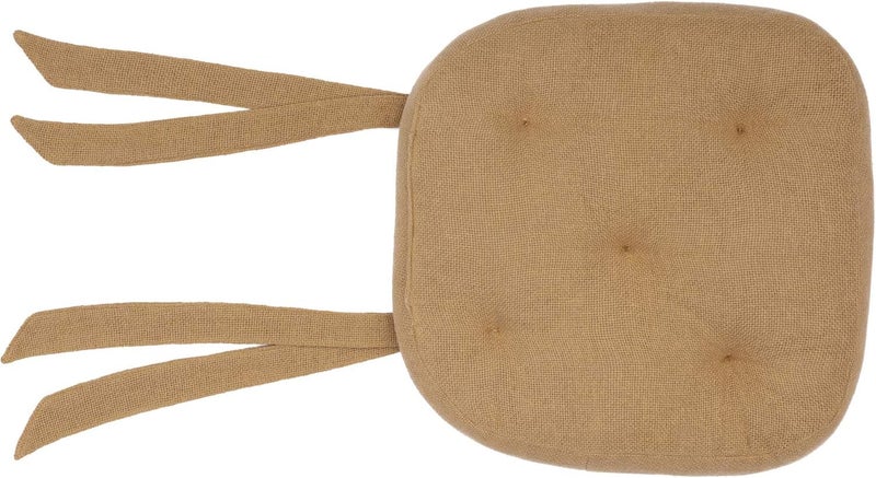 VHC Brands Burlap Chair Pad Dining Room Kitchen Seat Cushion 15x15 Features Ties in Natural Tan - Image 1