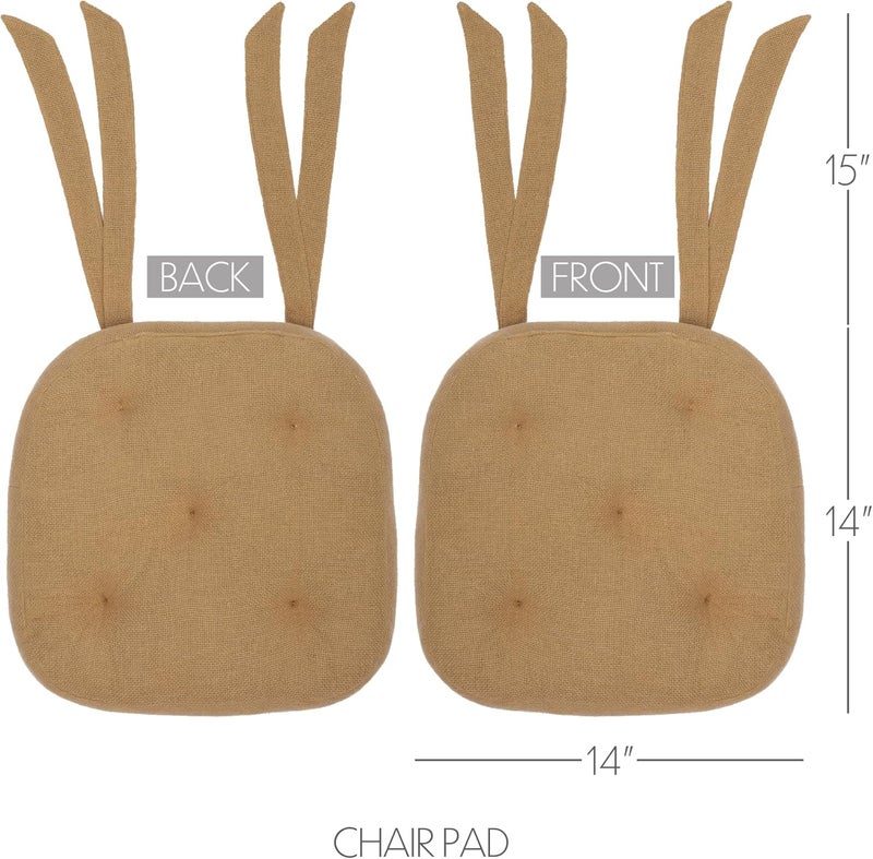 VHC Brands Burlap Chair Pad Dining Room Kitchen Seat Cushion 15x15 Features Ties in Natural Tan - Image 4