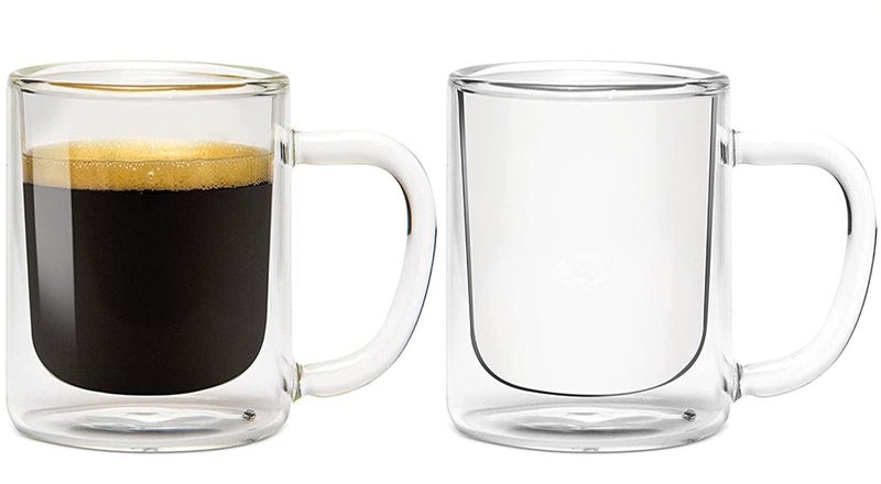 Baskety Glass Espresso Cup Set - Double Wall Insulated Clear Coffee Mugs with Handle - Thick Coffee Cups for Lattes, Tea, Cappuccinos, and More (Pack of 2) - Image 1