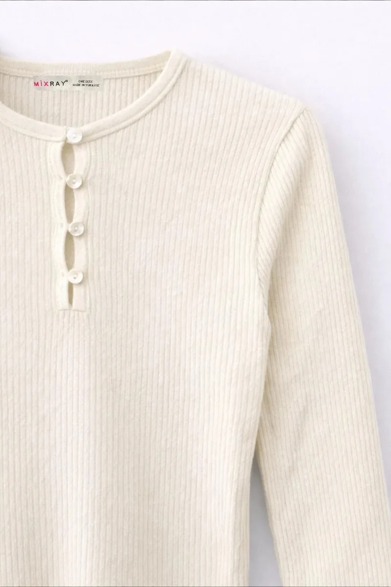 ميكسراي MIXRAY Button Detailed Crew Neck Sweater