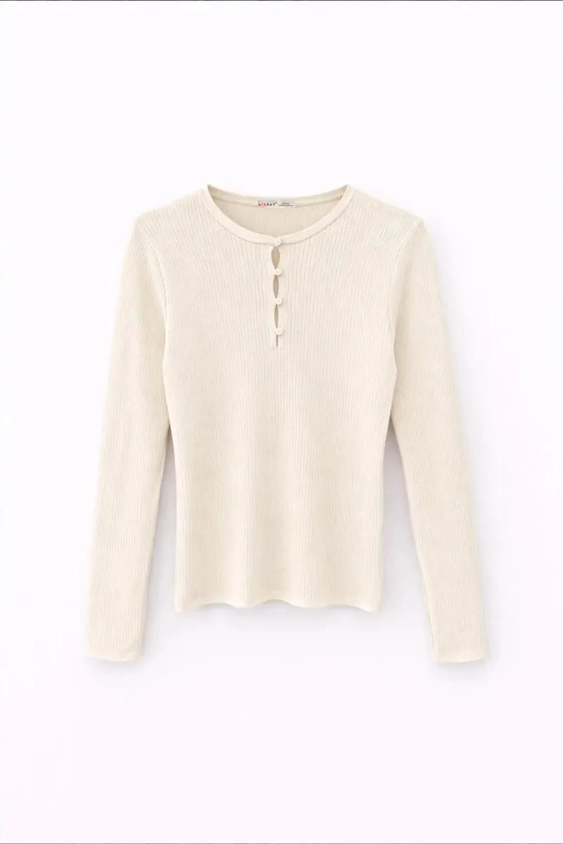 ميكسراي MIXRAY Button Detailed Crew Neck Sweater