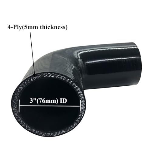 YSIL 3 90 Degree Elbow Coupler Silicone Hose 4Ply Reinforced Turbo Intercooler Intake Piping with TBolt Clamps 5MM Thickness - Image 5