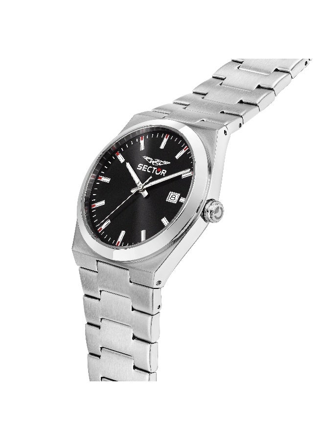 Sector Men's Black Round Analog Dial with Silver Stainless Steel Band Watch - 40mm - R3253301001 - Image 2