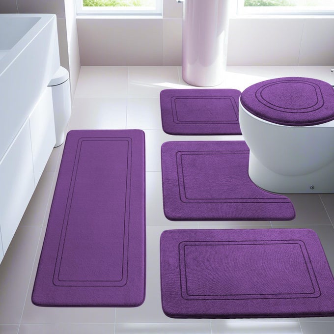 PURPLE MEMORY FOAM BATHROOM RUG SET 5 PIECE NON SLIP BATH MATS ABSORBENT QUICK DRYING FOR BATHROOM FLOOR