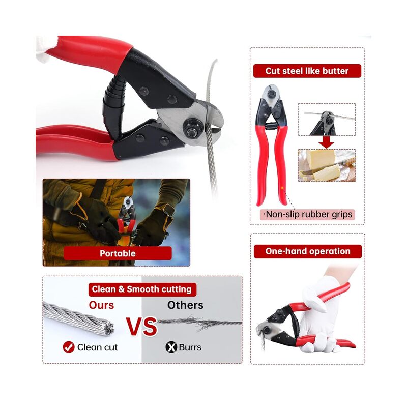Cable Cutter Wire Rope Heavy Duty Stainless Steel Aircraft Up to 5/32 for Deck Stair Railing Strong Thick Seal Metal Fence Bike Bicycle Brake Cutter - Image 3