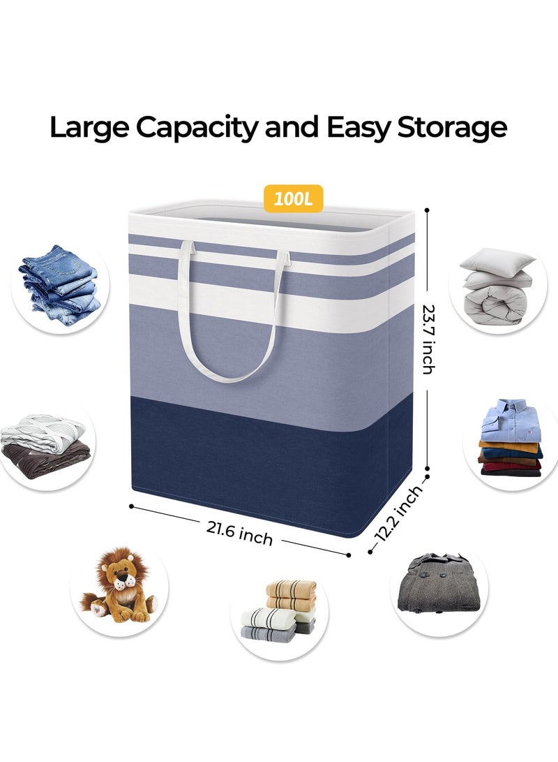 كيلا سلة غسيل كبيرة، مقاومة للماء، سلة غسيل قائمة بذاتها، سلة ملابس طويلة قابلة للطي بمقابض ممتدة للملابس والألعاب في السكن الجامعي والعائلة (أزرق، 100 لتر) - Image 4