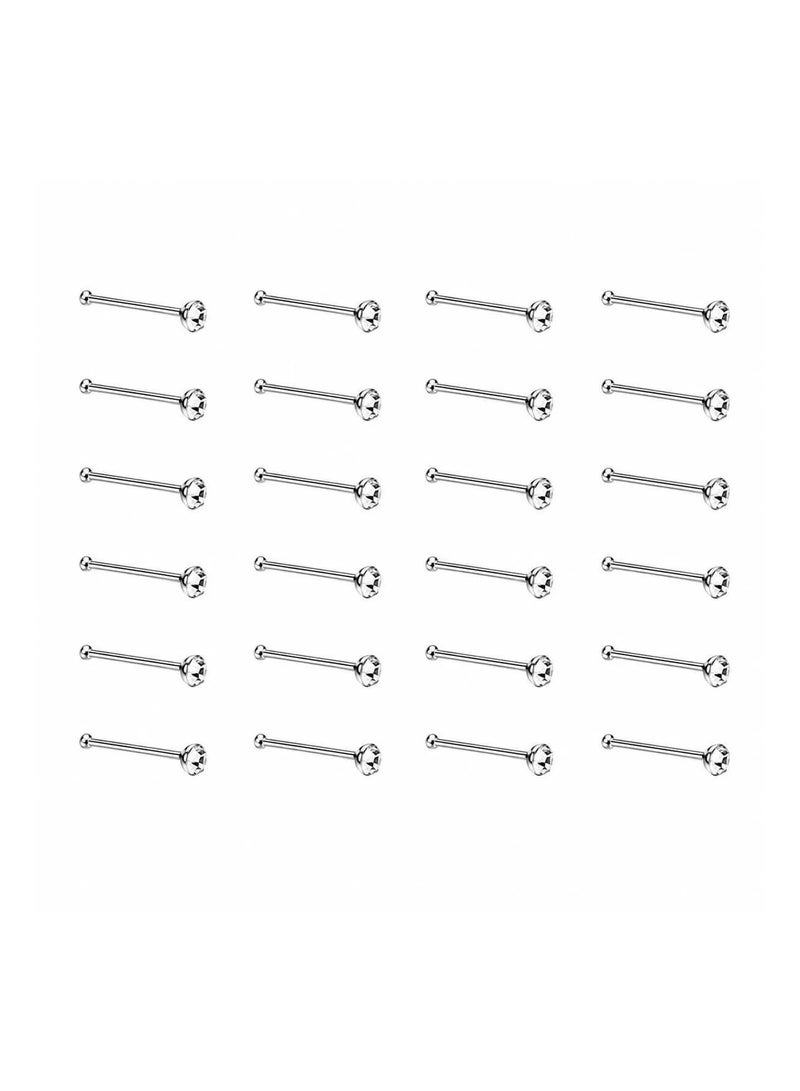 veya Women's hypoallergenic titanium nose studs (24 pieces) with clear crystals and a silver finish. - Image 1