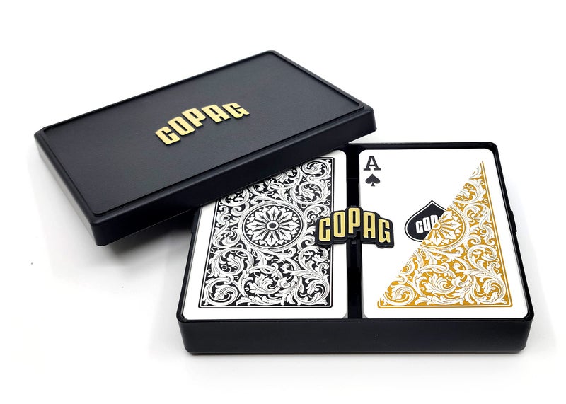 Copag 1546 Design 100 Plastic Playing Cards Bridge Size Narrow BlackGold Standard Index 1 Set