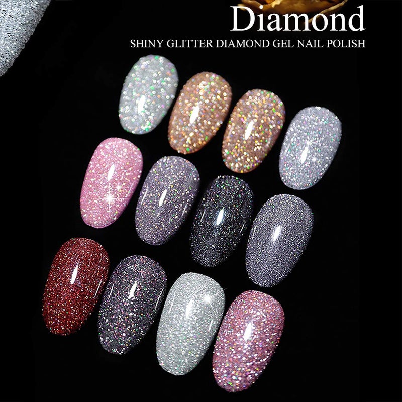 MIZHSE Reflective Glitter Gel Nail Polish, Holographic Glitter Gel Polish Set Sparkly Shiny Bling Nail Polish Soak Off UV/LED Nail Art Manicure Kit - Image 4