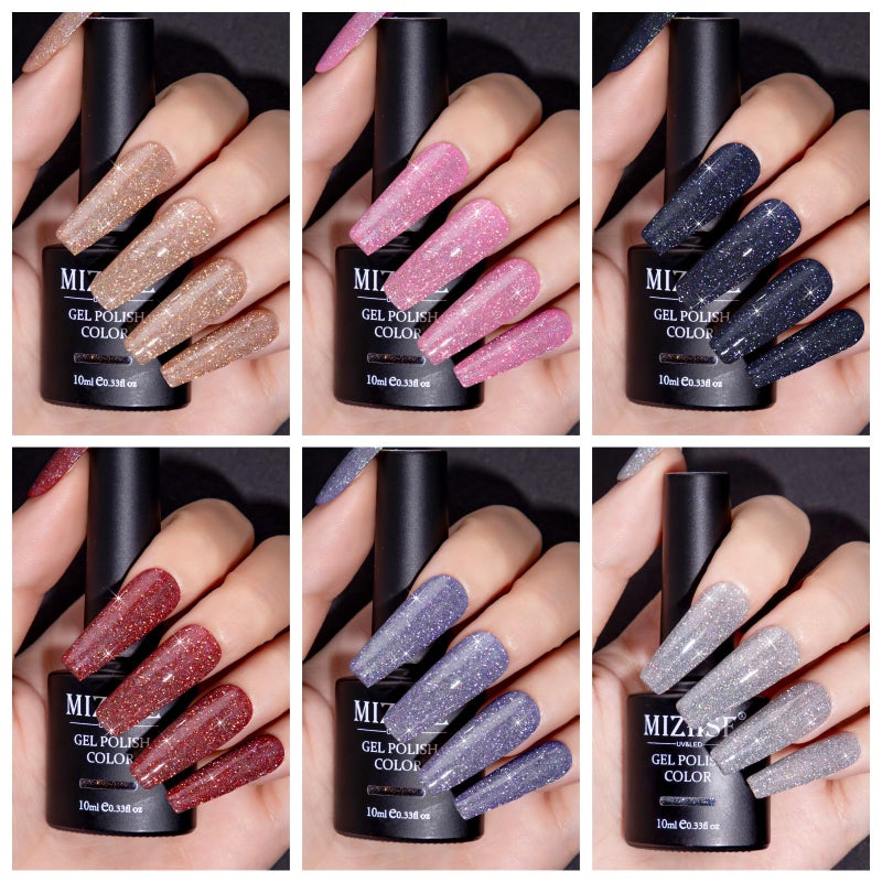 MIZHSE Reflective Glitter Gel Nail Polish, Holographic Glitter Gel Polish Set Sparkly Shiny Bling Nail Polish Soak Off UV/LED Nail Art Manicure Kit - Image 5