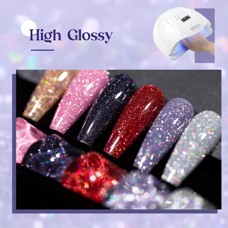 MIZHSE Reflective Glitter Gel Nail Polish, Holographic Glitter Gel Polish Set Sparkly Shiny Bling Nail Polish Soak Off UV/LED Nail Art Manicure Kit - Image 2