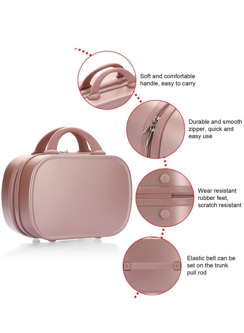 SYOSI Portable Makeup Travel Case, Mini ABS Carrying Suitcase with Elastic Band, Multifunctional Storage Makeup Bag Suitable for women and girls to go out and travel (Rose Gold) - Image 2
