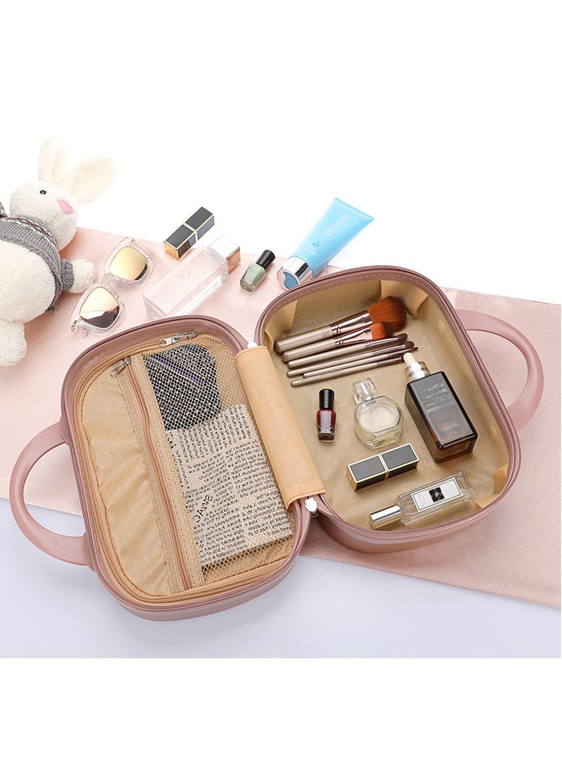 SYOSI Portable Makeup Travel Case, Mini ABS Carrying Suitcase with Elastic Band, Multifunctional Storage Makeup Bag Suitable for women and girls to go out and travel (Rose Gold) - Image 5