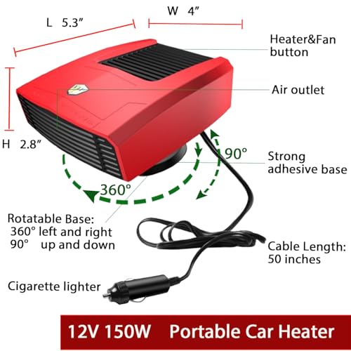Fidensis 12Volt 150W Car Heaters for Vehicle, Car Heater That Plugs Into Cigarette Lighter, Windshield Defroster Defogger, Quick Heating, Compatible with All 12V Vehicles including Cars, Trucks, RVs, and Boats - Image 5