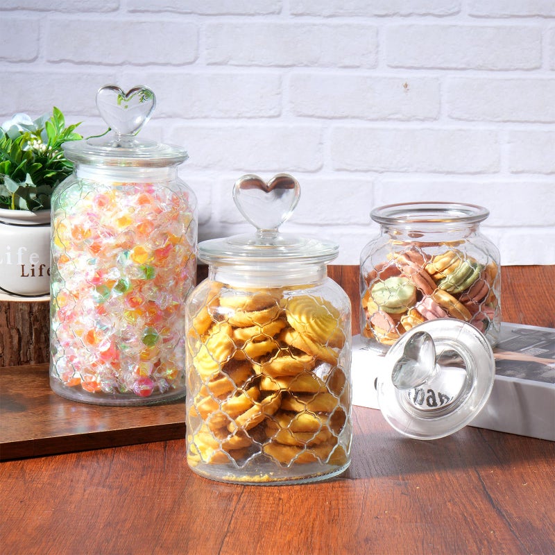 Rainmae 3 Pcs Heart Candy & Cookie Jars with Lids, 22 32 45 oz Cute Heart Shaped Airtight Food Storage Glass Cookie Containers for Kitchen Decorative Apothecary Canisters (Clear) - Image 5