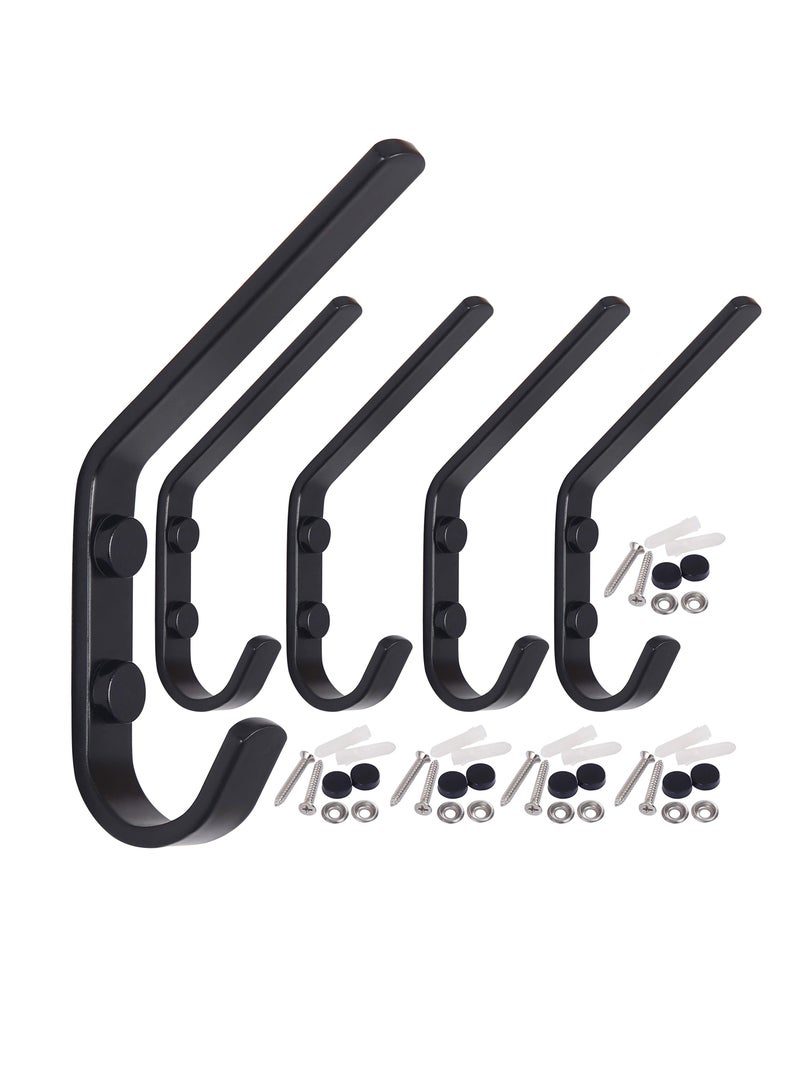 إسكدنيا Coat Hook Wall Mounted - Heavy Duty Metal Dual Wall Hook Rack – Double Prong Robe Hooks for Bathroom Kitchen Office Entryway Closet, Single Hook, Black, 5 Packs