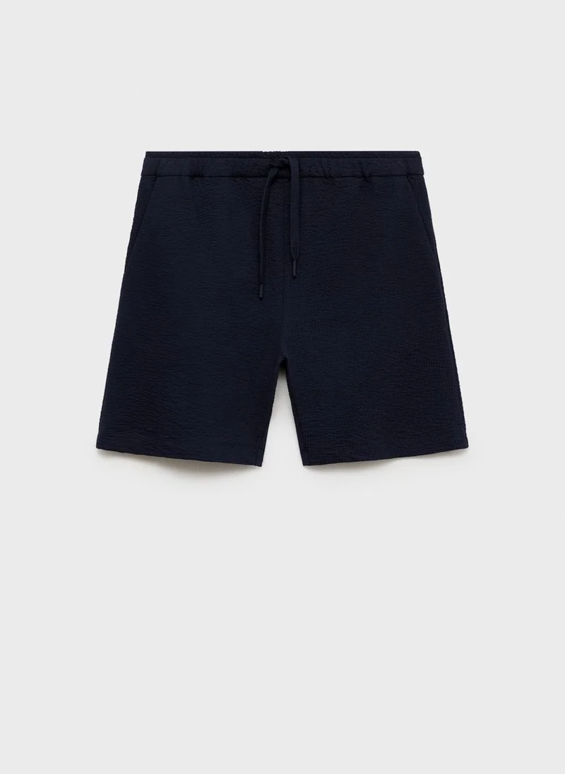 Mango Man Seersucker Shorts With Drawstring