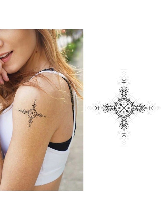 Dopetattoo 6 Sheets Temporary Fake Tattoos For Men Adults Black Scandinavian Viking Rune Symbol White Temporary Fake Tattoo For Women Neck Arm Chest For Woman - Image 2