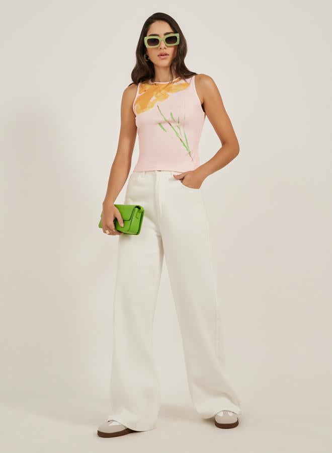 Styli Floral Print Round Neck Contrast Piping Sleeveless Tank  - Image 2