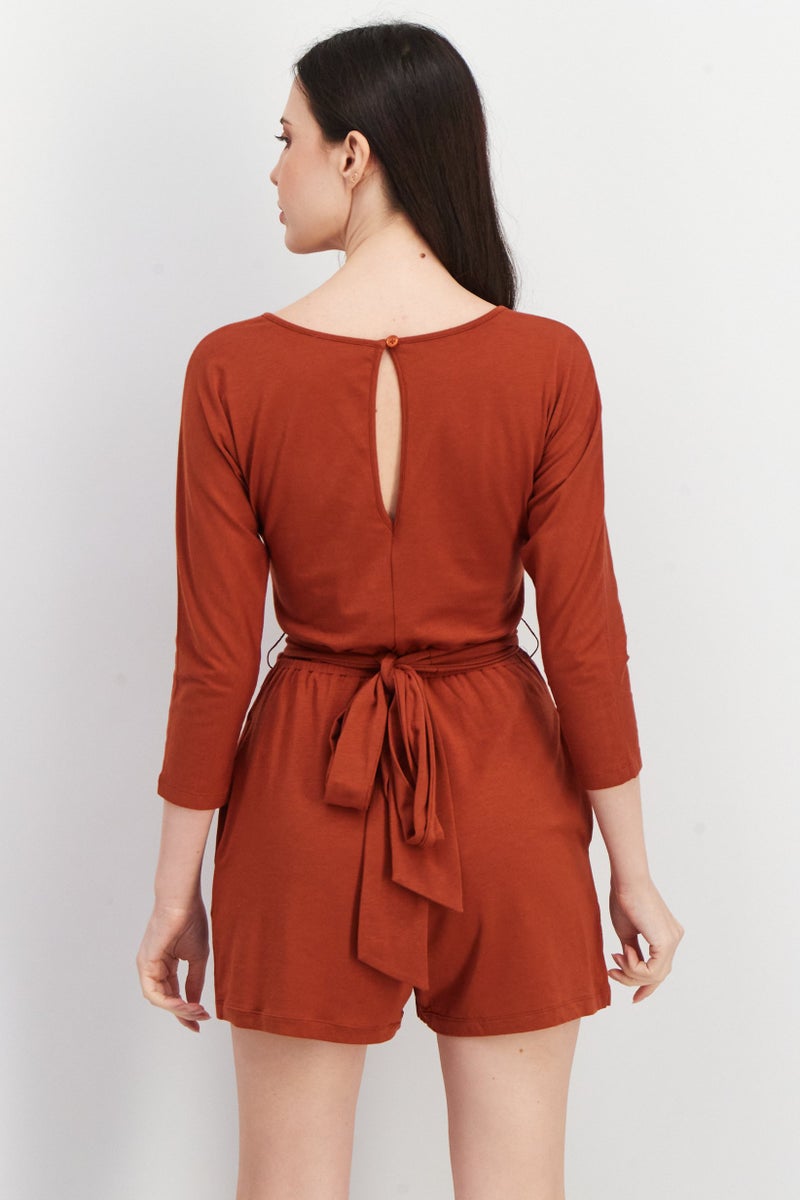 joie Women Solid Long Sleeve Playsuit, Brown  - Image 4