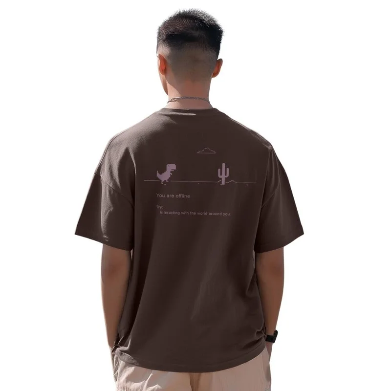 نوبيرو Men's Brown Graphic Print Oversized T-Shirt
