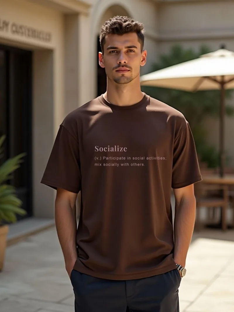 NOBERO  Men's Brown Graphic Print Oversized T-Shirt for Men | Best Price UAE