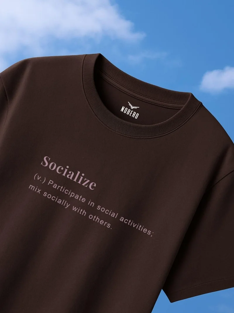 نوبيرو Men's Brown Graphic Print Oversized T-Shirt