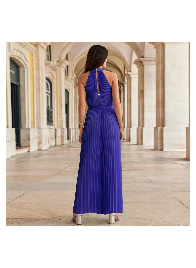Loquat Sleeveless Pleated Lace Up Slim Fitting Women's Jumpsuit Pants  - Image 2