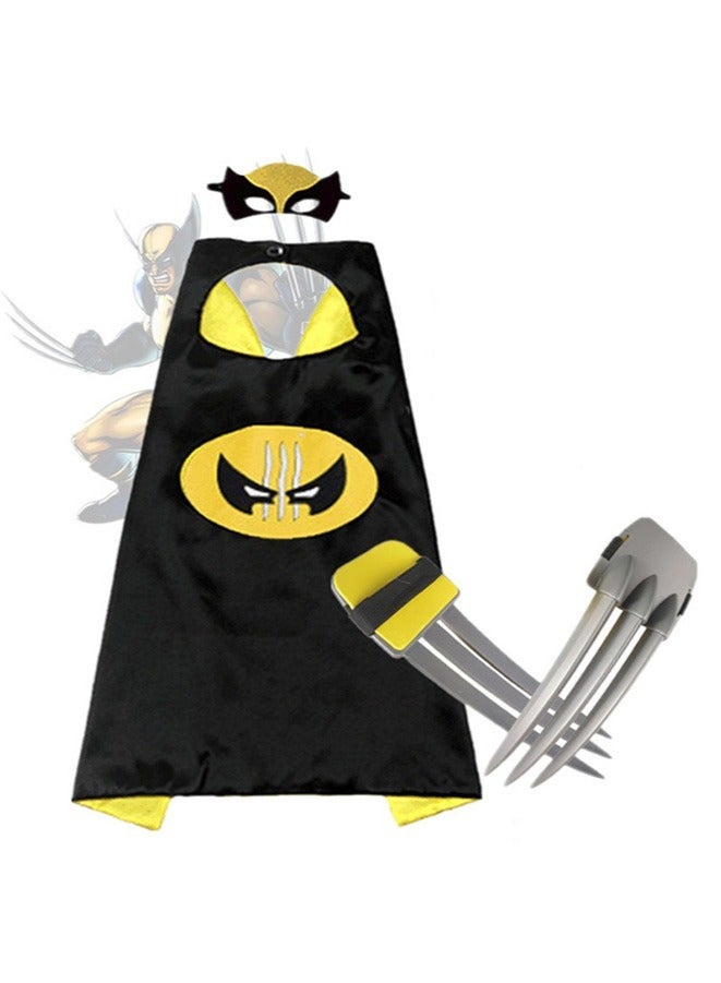3-Piece Wolverine Cosplay Costume Set Superhero Capes and Masks+Wolf Claw For Cartoon Dress up Costumes Suit,Plastic Wolf Claw Satin Cape, for Kids Role Play Toy  - Image 1