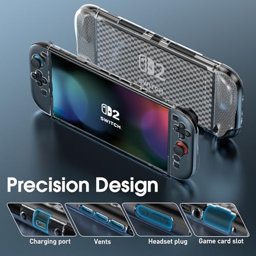 HEYSTOP Switch 2 Case for Nintendo Switch 2(2025), Switch 2 TPU Cover, Protector Case Cover for Switch 2 Accessories with 6 Thumb Caps and Screen Protector, Anti-Slip, Shock-Proof,Anti-Scratch - Image 3