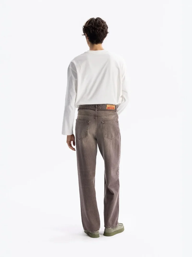 Giesto Beaver Brown GIESTO High Waist Straight Leg Jeans with Belt Detail for Men | Best Price UAE