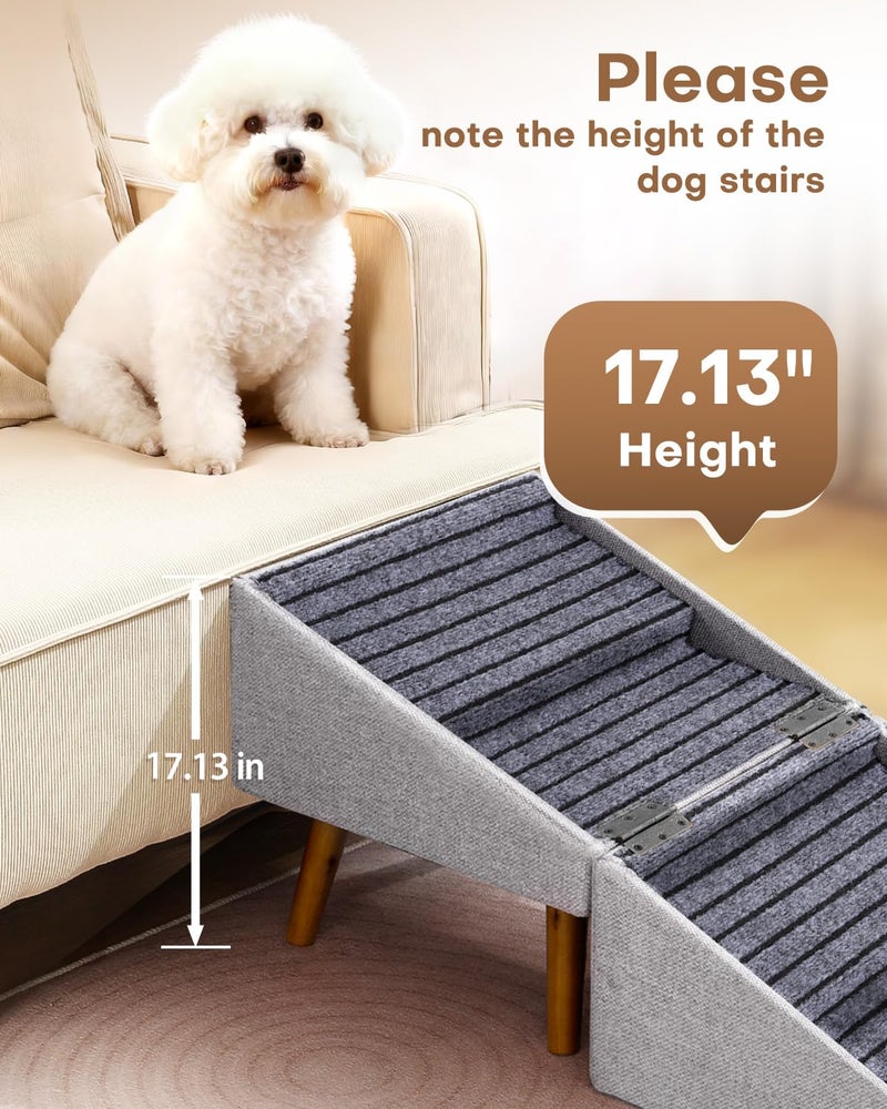 Ziluce Dog Stairs for Small Dogs 17.13" H, 4-Step Doggie Ramp for Couch Bed Sofa and Chair, Foldable 2 in 1 Wooden Pet Steps for Puppy Medium/Large Dogs and Cats, Split Ottoman Design - Image 2