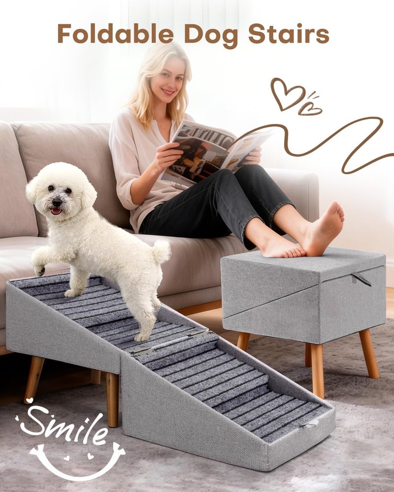 Ziluce Dog Stairs for Small Dogs 17.13" H, 4-Step Doggie Ramp for Couch Bed Sofa and Chair, Foldable 2 in 1 Wooden Pet Steps for Puppy Medium/Large Dogs and Cats, Split Ottoman Design - Image 3