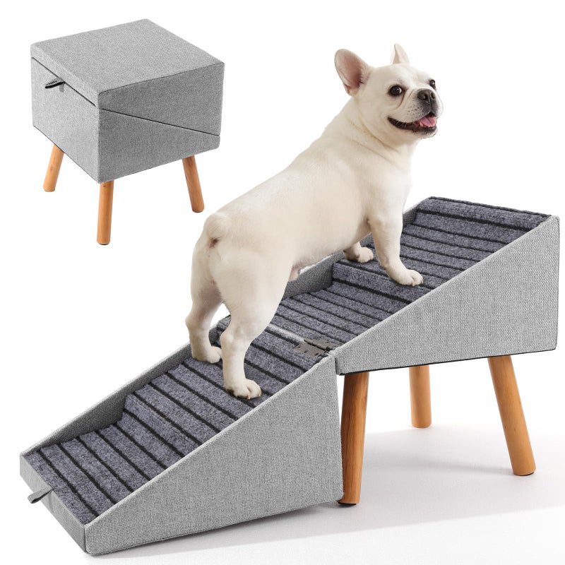 Ziluce Dog Stairs for Small Dogs 17.13" H, 4-Step Doggie Ramp for Couch Bed Sofa and Chair, Foldable 2 in 1 Wooden Pet Steps for Puppy Medium/Large Dogs and Cats, Split Ottoman Design - Image 1